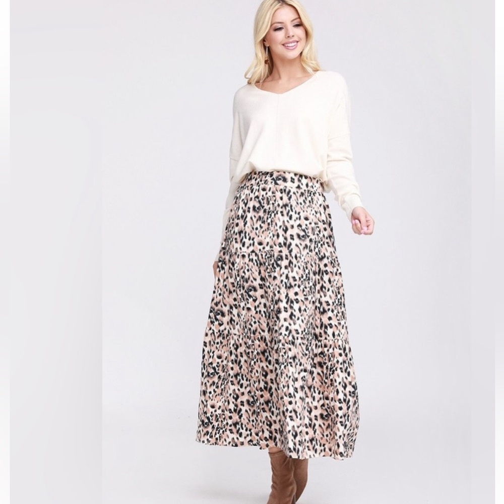 Doublju Tiered Animal Print Maxi Skirt